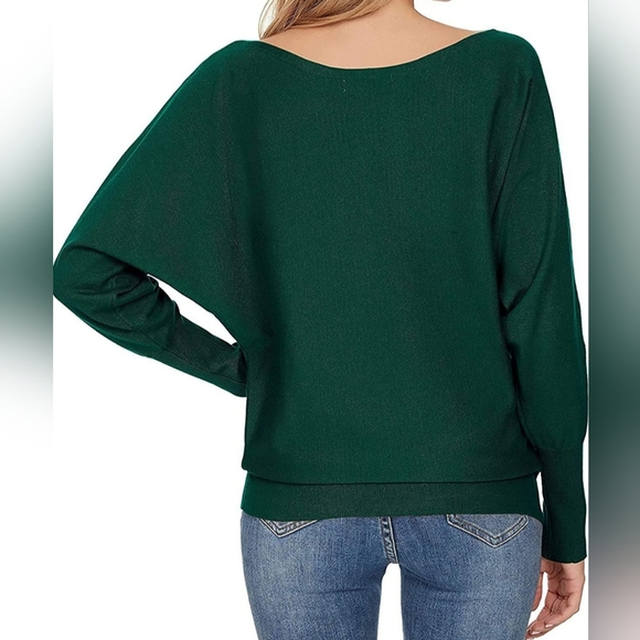 Makarthy Cashmere Blend Boat Neck Batwing Dolman Sleeve Sweater OS Forest Green - Picture 2 of 10